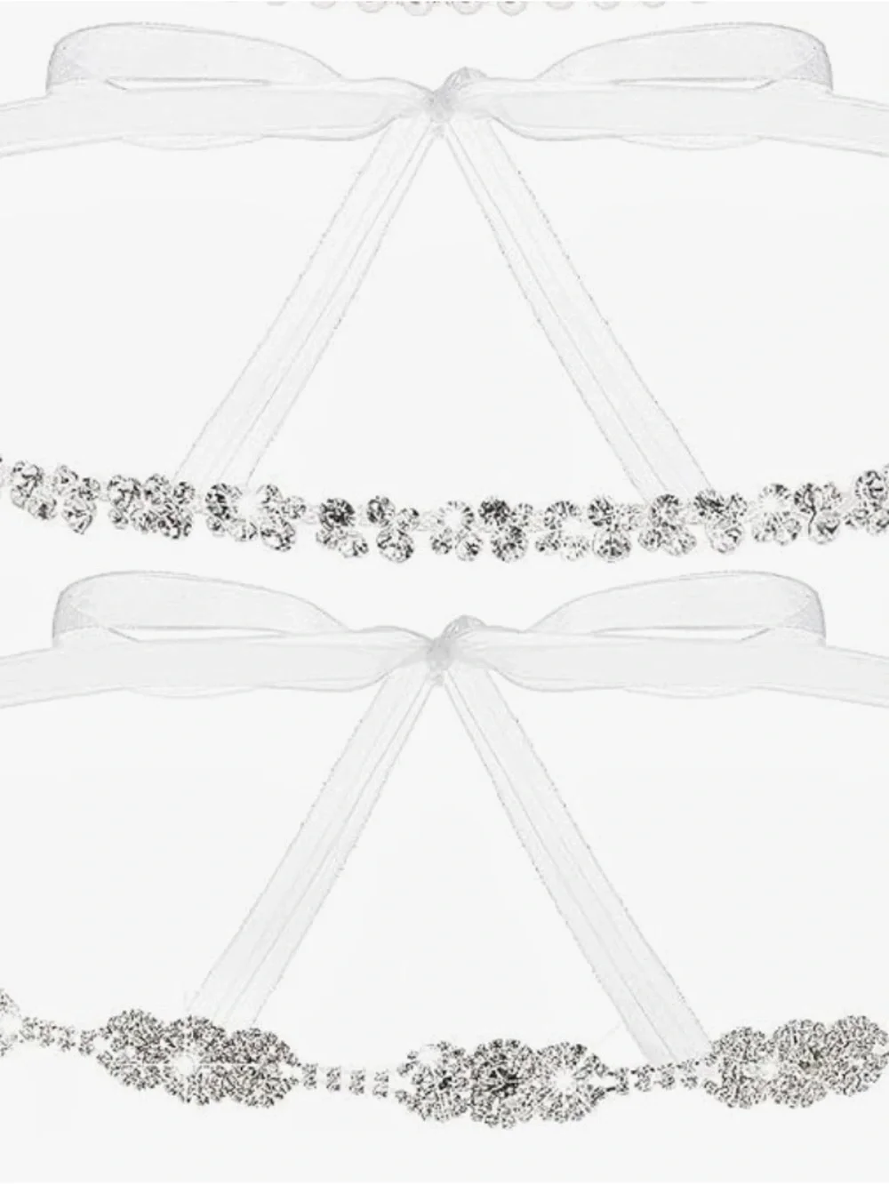 Rhinestone Crystal Bridal Headband/Belt Set - White Ribbon